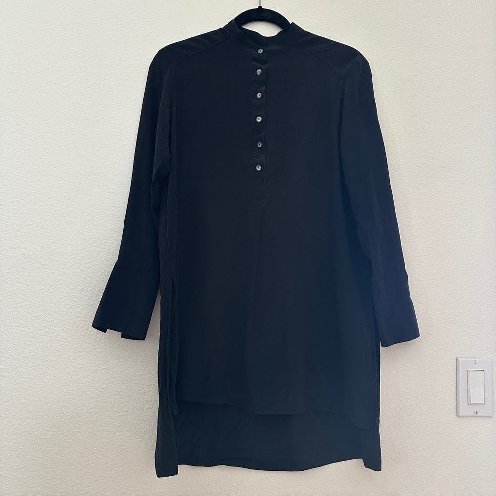 Free People Black Silk Long Tunic Shirt